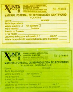 Etiquetas para comercializaci&oacute;n de materiales identificados (amarilla) y seleccionados (verde).